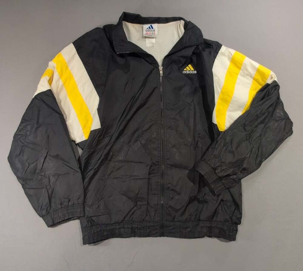 Adidas Vintage 90s Y2K Full Zip Windbreaker Jacket Sz XL Black Yellow # Steelers